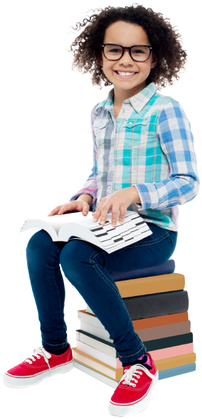 Happy School girl, reading a school book